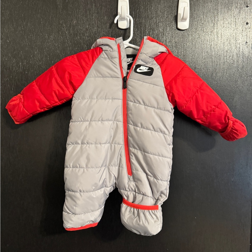 Nike Gray & Red Infant Puffer One-Piece